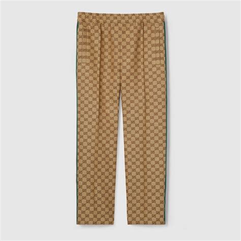 GG linen blend canvas pants in camel and ebony